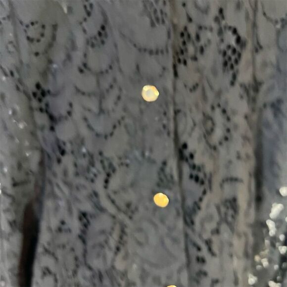 Zara XS Black Lace Collared Mini Shirt Dress Gold Buttons Party - Picture 8 of 9